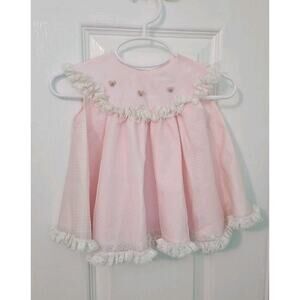 Vintage Bryan Swiss Dot Lace Pink Dress Medium 3-6 Mths Lined